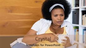  Presentation with relaxation - Presentation theme having thoughtful-plus-size-african-american background and a coral colored foreground