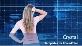  Presentation with blue - Beautiful theme featuring thoughtful pretty woman against blue backdrop and a ocean colored foreground