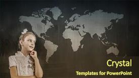  Presentation with mind - Audience pleasing PPT theme consisting of thoughtful school girl and globe backdrop and a  colored foreground