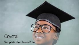  Presentation with school board - PPT theme enhanced with thoughtful schoolboy wearing mortar board background and a light gray colored foreground