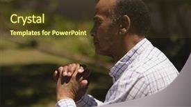  Presentation with man sitting bench - Colorful slide deck enhanced with thoughtful senior man hands lean backdrop and a  colored foreground