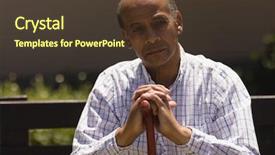  Presentation with man sitting bench - Theme having thoughtful senior man hands lean background and a  colored foreground