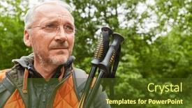  Presentation with hiking - PPT theme with thoughtful-senior-man-in-jacket background and a tawny brown colored foreground