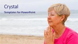  Presentation with meditation - Audience pleasing slides consisting of thoughtful-senior-woman-on-beach backdrop and a sky blue colored foreground