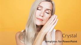  Presentation with fingers - Amazing PPT layouts having thoughtful-senior-woman backdrop and a coral colored foreground