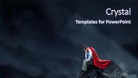  Presentation with super man - Cool new presentation theme with thoughtful super businessman backdrop and a  colored foreground