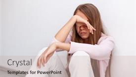 Presentation with sad teen - Presentation theme featuring thoughtful-teenager-girl-leaning-against background and a soft green colored foreground