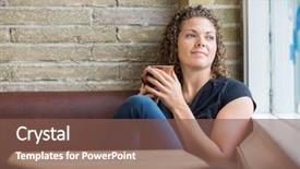  Presentation with coffee - Presentation theme enhanced with thoughtful woman holding coffee mug background and a violet colored foreground