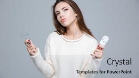  Presentation with normal - Audience pleasing slides consisting of thoughtful woman holding saving backdrop and a light gray colored foreground