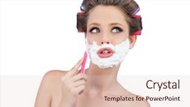  Presentation with razor - Amazing PPT layouts having gender role - thoughtful woman in hair curlers backdrop and a lemonade colored foreground