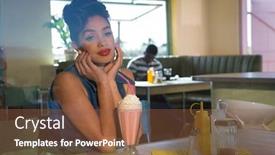  Presentation with milkshake - PPT theme consisting of thoughtful-woman-looking-away background and a tawny brown colored foreground