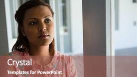  Presentation with social isolation - Beautiful slide deck featuring thoughtful woman standing near window backdrop and a  colored foreground