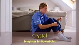  Presentation with nurses - Presentation design enhanced with thoughtful-woman-wearing-nurses background and a violet colored foreground