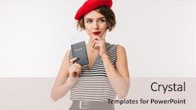  Presentation with ticket - Presentation theme having thoughtful woman wearing red background and a lemonade colored foreground