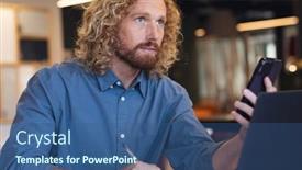  Presentation with business communication - Slides with thoughtful-young-caucasian-businessman-looking background and a ocean colored foreground