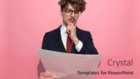  Presentation with navy blue - Presentation featuring thoughtful-young-elegant-man background and a coral colored foreground