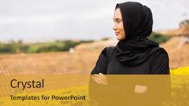  Presentation with muslim women - Slide deck enhanced with thoughtful young muslim woman background and a gold colored foreground