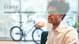  Presentation with afro - Presentation design featuring thoughtful-young-start-up-founder background and a sky blue colored foreground