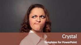  Presentation with dark - Beautiful PPT layouts featuring angry womans face - thoughtful young woman looking backdrop and a tawny brown colored foreground