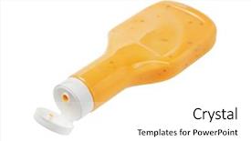  Presentation with salad dressing - PPT layouts enhanced with bottle of thousand island salad dressing lying on white background background and a white colored foreground