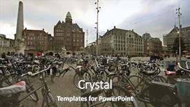  Presentation with dam - Cool new presentation design with thousands of bicycles on the dam square in amsterdam innercity the netherlands backdrop and a tawny brown colored foreground