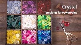  Presentation with colourful wood - Audience pleasing theme consisting of box of colourful buttons sorted backdrop and a tawny brown colored foreground