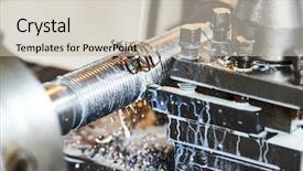  Presentation with lathe - Cool new PPT layouts with thread cutting tool at metal backdrop and a soft green colored foreground