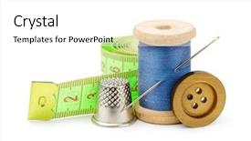  Presentation with needle - Colorful presentation design enhanced with thread needle button measuring tape backdrop and a white colored foreground