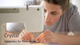  Presentation with sewing needle - Cool new slide set with threading needle of sewing machine backdrop and a coral colored foreground