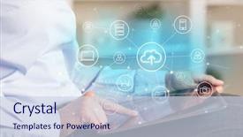  Presentation with security network - Slide deck with threat office - business woman using tablet background and a sky blue colored foreground