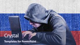  Presentation with computer hacker - Amazing PPT theme having threat protection - russian hooded computer hacker backdrop and a ocean colored foreground