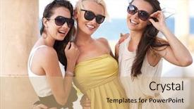  Presentation with women evolution - Amazing slide set having three adorable women wearing sunglasses backdrop and a coral colored foreground