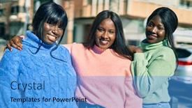  Presentation with african american - Beautiful presentation theme featuring three-african-american-friends-smiling backdrop and a teal colored foreground