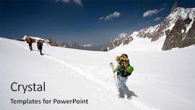  Presentation with mountain climbing - Beautiful PPT theme featuring three alpinists climbing a mountain backdrop and a light gray colored foreground