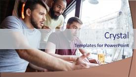  Presentation with cafe - Slide deck enhanced with three amazed shocked handsome men background and a sky blue colored foreground