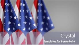  Presentation with american flag - PPT theme enhanced with three-american-flag-in-front and a gray colored foreground