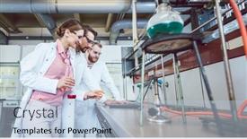  Presentation with lab test - Cool new presentation theme with chemical titration - three analytical chemists doing research backdrop and a light blue colored foreground