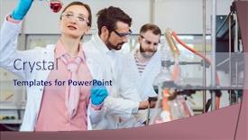  Presentation with lab test - Slide deck enhanced with three-analytical-chemists-doing-research background and a sky blue colored foreground