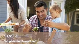  Presentation with ready to eat meal delivery - Theme consisting of three angel - family at home eating outdoor background and a coral colored foreground