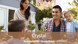  Presentation with home garden - Audience pleasing theme consisting of three angel - family at home eating outdoor backdrop and a coral colored foreground