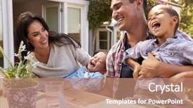  Presentation with home garden - Amazing slide deck having three angel - family at home eating outdoor backdrop and a coral colored foreground