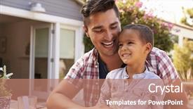  Presentation with ready to eat meal delivery - Colorful theme enhanced with three angel - father and son eating outdoor backdrop and a coral colored foreground