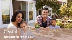  Presentation with family and home love concept - PPT layouts with three angel - portrait of family at home background and a coral colored foreground