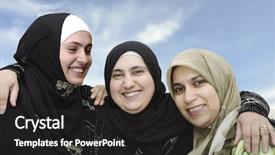  Presentation with muslim women - Audience pleasing slide deck consisting of three arabic muslim women portrait backdrop and a dark gray colored foreground