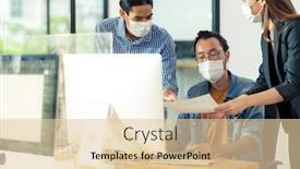  Presentation with reopen - Cool new slide deck with three-asian-business-person-discuss backdrop and a lemonade colored foreground