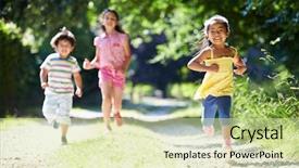  Presentation with children sibling sadness - Cool new PPT layouts with three asian children enjoying walk backdrop and a soft green colored foreground