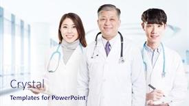  Presentation with surgery - Amazing slide deck having three asian surgery doctors in hospital backdrop and a sky blue colored foreground