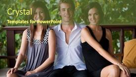  Presentation with clothing - Beautiful theme featuring threesome - three attractive young adults sitting backdrop and a tawny brown colored foreground