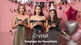  Presentation with pink birthday - Audience pleasing presentation design consisting of three-attractive-young-cheerful-girls backdrop and a tawny brown colored foreground
