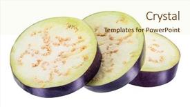  Presentation with eggplant - Slide deck featuring three aubergine or eggplant slices background and a soft green colored foreground